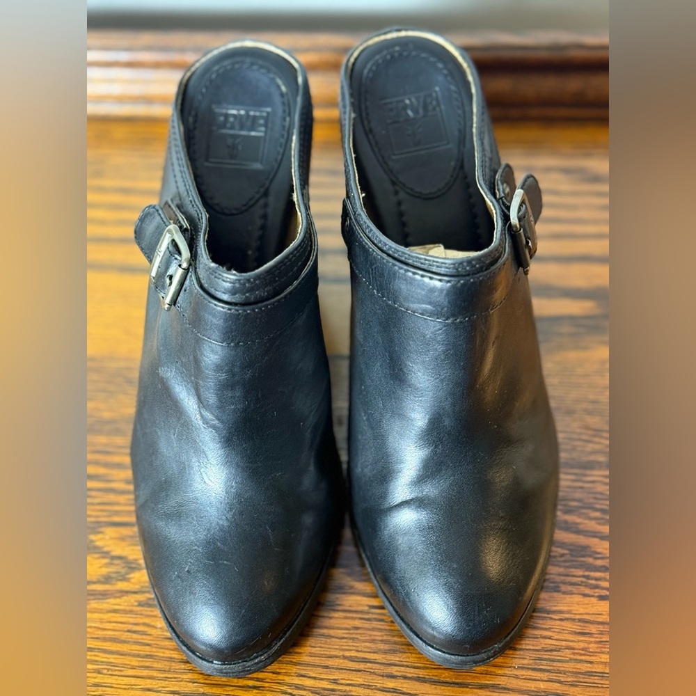 Western Rodeo Frye Patty Slingback Black Leather Block Heel Clog Mules 8. 5 M - Picture 9 of 13